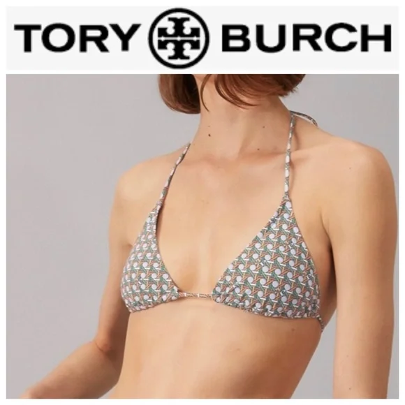 NWOT Tory Burch Basket Weave Print String Bikini Top - Picture 1 of 15